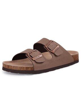 Womens Cork Footbed Sandals Double Buckle Arch Support Comfort Slide Sandals